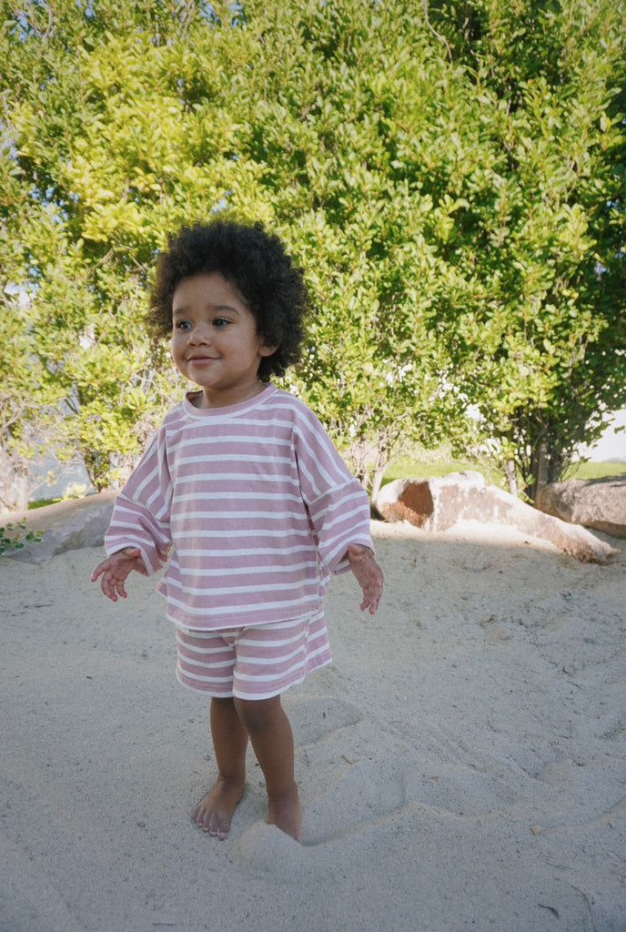 cutie bum original: oversized t-shirt and short set (pink stripe)