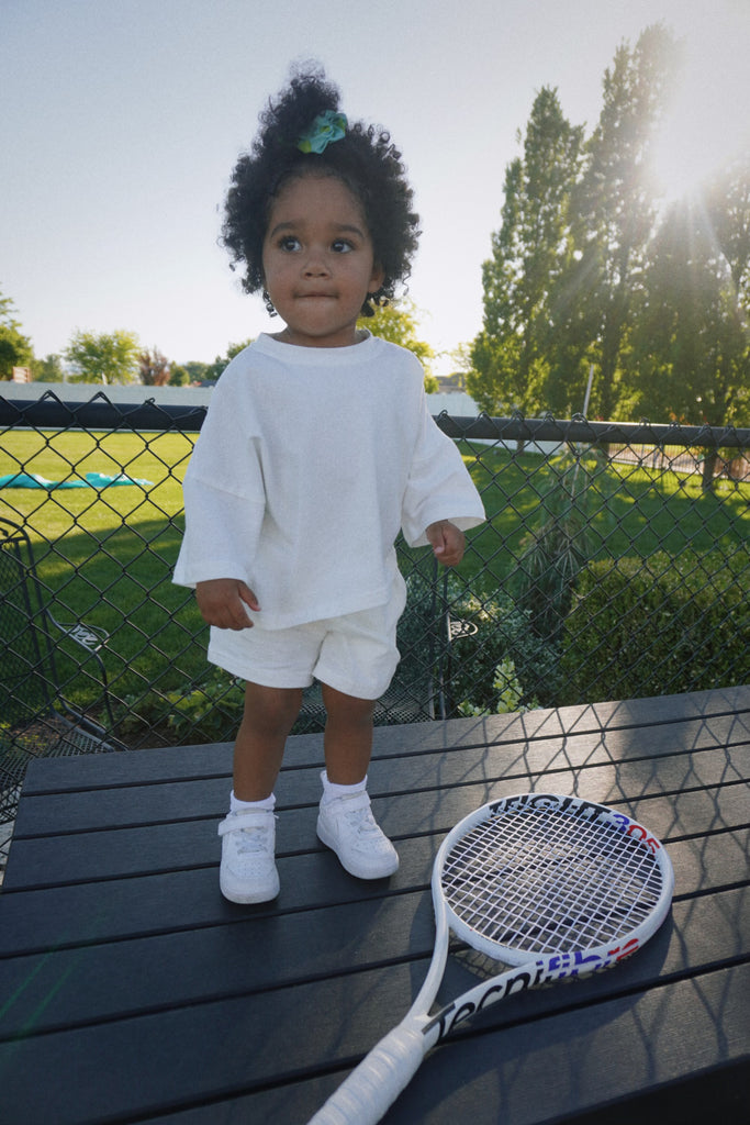 cutie bum original: oversized t-shirt and short set (white)